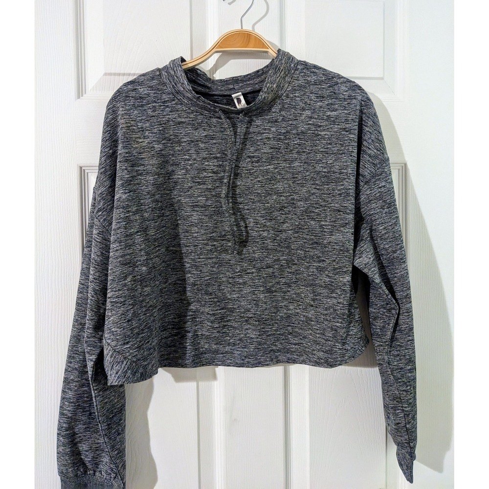 Zella Gray Cropped‎ Pullover Drawstring Mock Neck Long Sleeve Top Size L NWOT